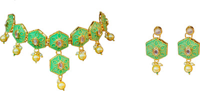 Sheetal Metal, Stone Gold-plated Gold, Green Jewellery Set(Pack of 1)