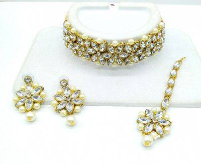 Shree Jai Sai Art Alloy Gold-plated White Jewellery Set(Pack of 1)
