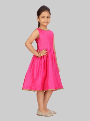 Aarika Girls Below Knee Party Dress(Pink, Sleeveless)