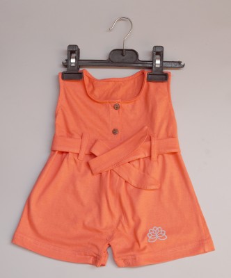 THE MAPLES FASHION Baby Girls Above Knee Casual Dress(Orange, Sleeveless)