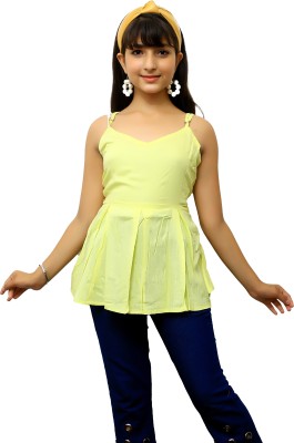 FASHION FLY Girls Casual Polycotton Peplum Top(Light Green, Pack of 1)