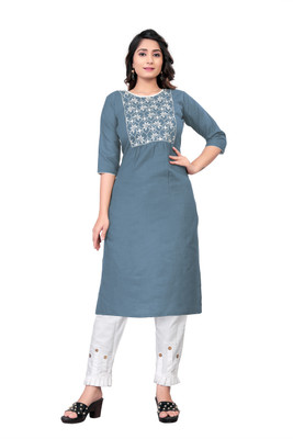 nejadhari tax Women Embroidered A-line Kurta(Light Blue)