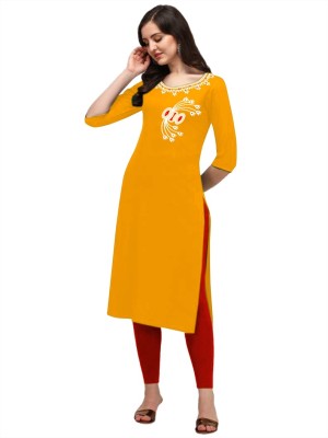 Harshiv Creation Women Embroidered Straight Kurta(Yellow)