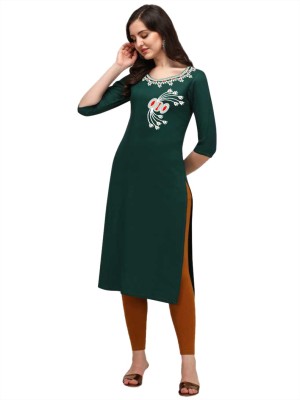 Harshiv Creation Women Embroidered Straight Kurta(Green)