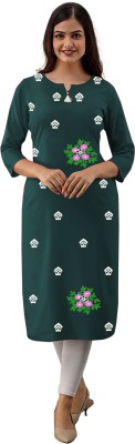 F Plus fashion Women Embroidered Straight Kurta(Green)