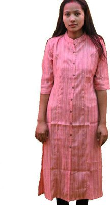 UR Vasthra Girls Abstract Straight Kurta(Pink)
