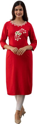 Harshiv Creation Women Embroidered Straight Kurta(Red)