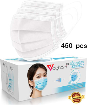 Vaghani 450 Pcs White Mask With Nose Pin Disposable Iso Mark 3 Ply Pharmaceutical Breathable Surgical Pollution Face Mask Respirator with 3 Layer For Men, Women, Kids ( 3 Layer ) 3 Ply Surgical Mask (450 Piece) ( White )( Govt. Approval ) Surgical Mask With Melt Blown Fabric Layer(White, Free Size, 