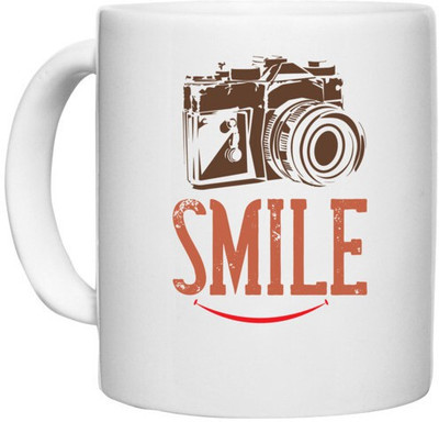 UDNAG White Ceramic Coffee / Tea 'Cameraman | SMILE' Perfect for Gifting [330ml] Ceramic Coffee Mug(330 ml)