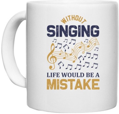 UDNAG White Ceramic Coffee / Tea 'Music | Without' Perfect for Gifting [330ml] Ceramic Coffee Mug(330 ml)