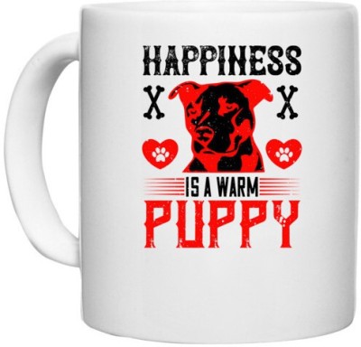 UDNAG White Ceramic Coffee / Tea 'Dog | Happiness is a warm puppy' Perfect for Gifting [330ml] Ceramic Coffee Mug(330 ml)