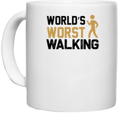 UDNAG White Ceramic Coffee / Tea 'Walking | World's copy 2' Perfect for Gifting [330ml] Ceramic Coffee Mug(330 ml)