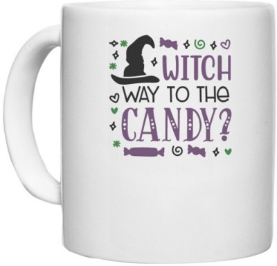 UDNAG White Ceramic Coffee / Tea 'Witch hat | Witch Way to the candy' Perfect for Gifting [330ml] Ceramic Coffee Mug(330 ml)