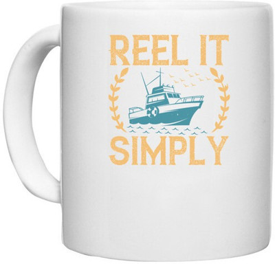 UDNAG White Ceramic Coffee / Tea 'Fishing | Reel it simply copy' Perfect for Gifting [330ml] Ceramic Coffee Mug(330 ml)