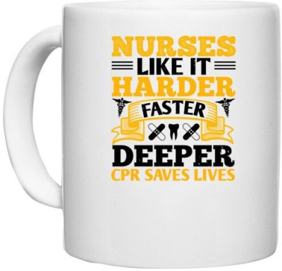 UDNAG White Ceramic Coffee / Tea 'Nurse | nurses like it harder' Perfect for Gifting [330ml] Ceramic Coffee Mug(330 ml)