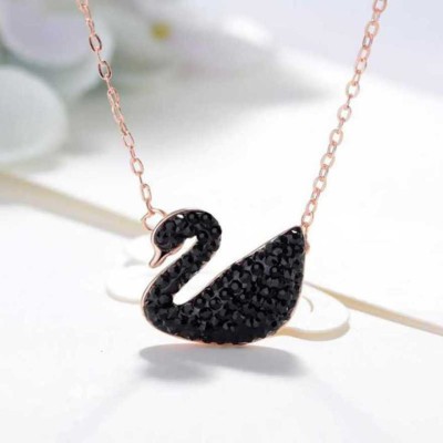 Karishma Kreations Exclusive Micro Rose Gold Plated American Diamond Beautiful Black Duck Shape Daily wear Necklace Golden Chain Valentine gift jewellery fashion proposal propose promise Micro Rose Gold Plated American Diamond Golden CZ AD Stone Black Duck Shape Daily wear Necklace Pendant Chains Lo