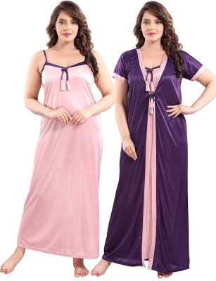 Next Creations Women Nighty with Robe(Blue, Pink)