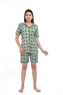 purplesky Women Printed Green Top & Shorts Set