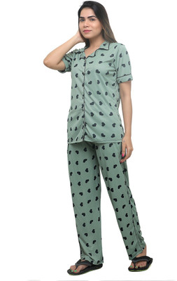 Heerali Women Printed Light Green Shirt & Pyjama set