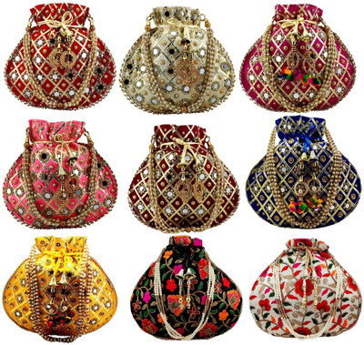 lookingfab (NO.12) MATKA POTLI COMBO 5 PIECE (MULTI 3) Potli(Pack of 9)
