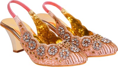 Zionk Women Heels(Pink, Gold , 5)