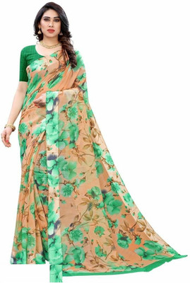 Pemal Designer Printed Bollywood Satin Saree(Multicolor)
