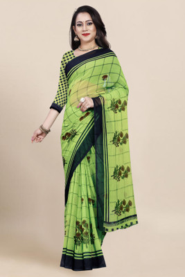Vimalnath Synthetics Checkered Bollywood Georgette Saree(Green)