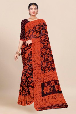 THE PRIVATE LABLE Printed Daily Wear Georgette Saree(Orange)