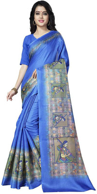 ALAMPAR Digital Print Fashion Khadi Silk Saree(Light Blue) Flipkart