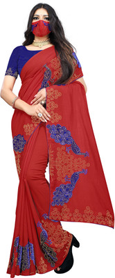 pUNYATHA CREATION Printed Chanderi Silk Blend Saree(Red)