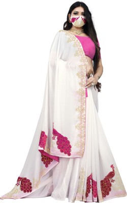 pUNYATHA CREATION Embellished Chanderi Silk Blend Saree(White)