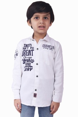 Vailly Boys Printed Party White Shirt