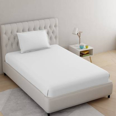 HELGA 210 TC Satin Single Striped Flat Bedsheet(Pack of 1, White)