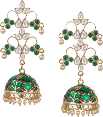 piah fashion Piah Fashion Dazzling 
Gold Plated Green & Red Minakari Green Beads Brass Jhumkhi For Women & Girls Brass Drops & Danglers