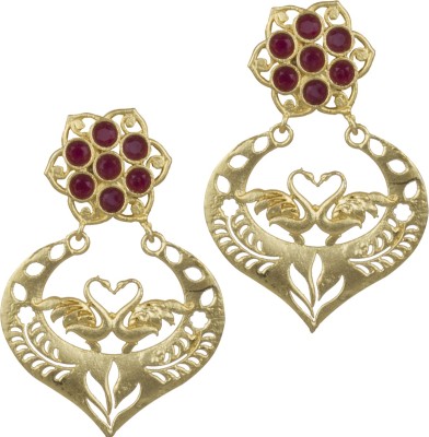 piah fashion Piah Fashion Fascinating 
Matt Gold Plated Red Beads 
Dangling Earring For Women & Girls Brass Drops & Danglers