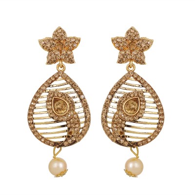 piah fashion Piah Marvellous LCT Star and Leaf Stone Gold Plated AD Alloy Drop Earrings Pearl Brass Huggie Earring