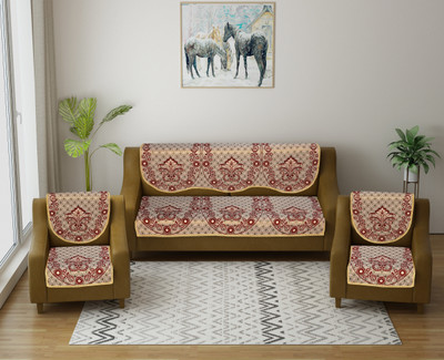 Multitex Cotton 3+2 Seater Sofa Damask Cover(Pack of 6 Maroon)