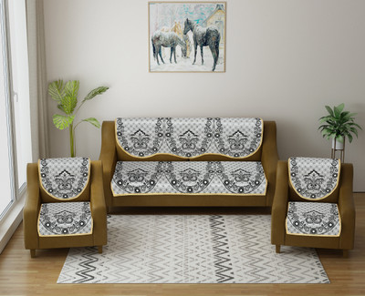 Multitex Cotton Damask 3+2 Seater Sofa Cover(Black Pack of 6)