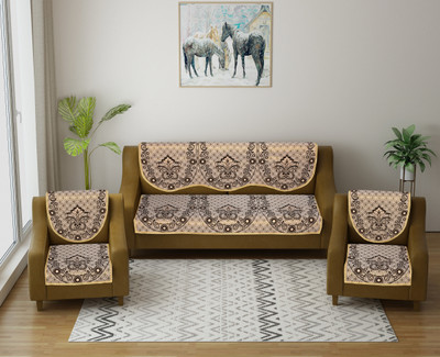 Multitex Cotton 3+2 Seater Sofa Damask Cover(Pack of 6 Brown)