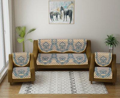 Multitex Cotton 3+2 Seater Sofa Damask Cover(Pack of 6 Blue)