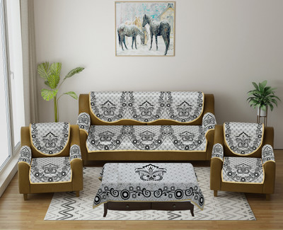 Multitex Cotton Damask 3 Seater Sofa Cover(Black Pack of 13)