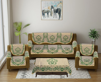 Multitex Cotton 3 Seater Sofa Damask Cover(Pack of 13 Green)
