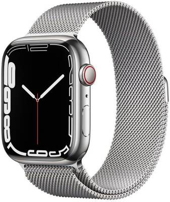 APPLE Watch Series 7 GPS + Cellular, MKJW3HN/A 45 mm Stainless Steel Case  (Silver Strap, Regular)