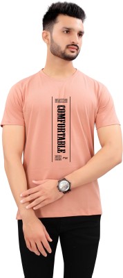 Vraj Fashion Printed Men Round Neck Pink T-Shirt