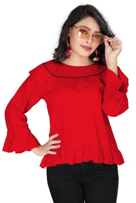 Vaishnavi International Casual Self Design Women Red Top