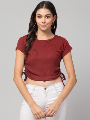FASHIONZILLA Casual Solid Women Maroon Top
