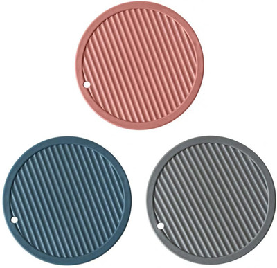 YANCI Round Reversible Rubber Coaster Set(Pack of 3)