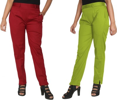 PINOVO Regular Fit, Relaxed Women Maroon, Light Green Trousers