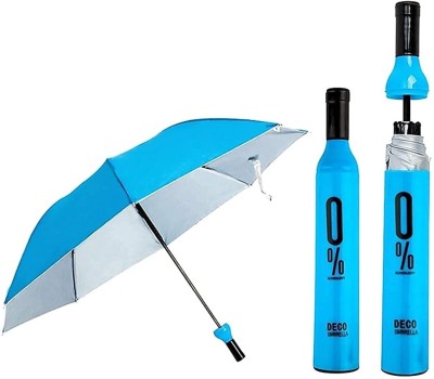 JAMMY ZONES Double Layer Folding Portable Wine Bottle Umbrella With Bottle Cover J8 Umbrella(Blue)