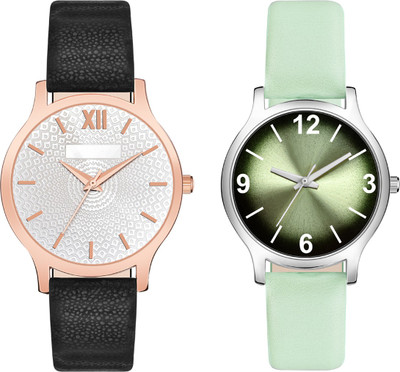 SPLAZOS New Stylish Ethnic Design And Shad Color Dial And Genuine Leather Strap Pack Of 2 Analog Watch  - For Girls